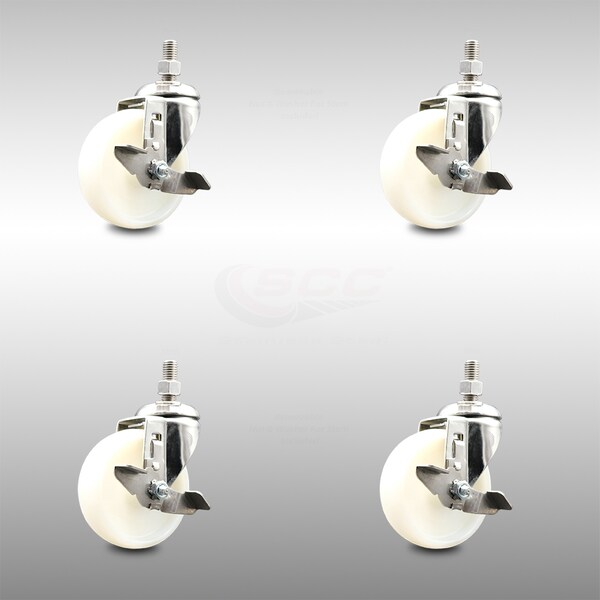 Service Caster 4 Inch 316SS Nylon Wheel Swivel 12mm Threaded Stem Caster Set Brake SCC SCC-SS316TS20S414-NYS-TLB-M1215-4 - main